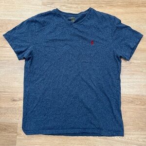 Polo Men's Heathered Navy Tee Short Sleeve Cotton V Neck Medium Casual